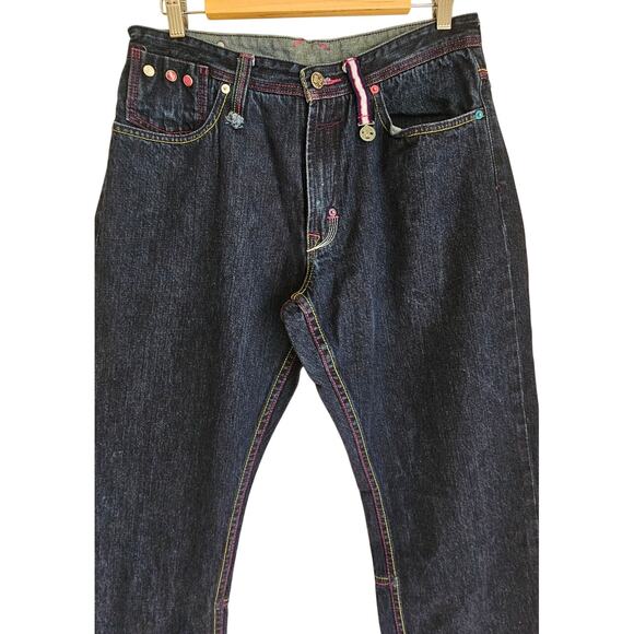 Artful Dodger Skull Design, Colored Stitching Distressed Jeans Sz 34, Y2K,  NEW - Picture 5 of 14